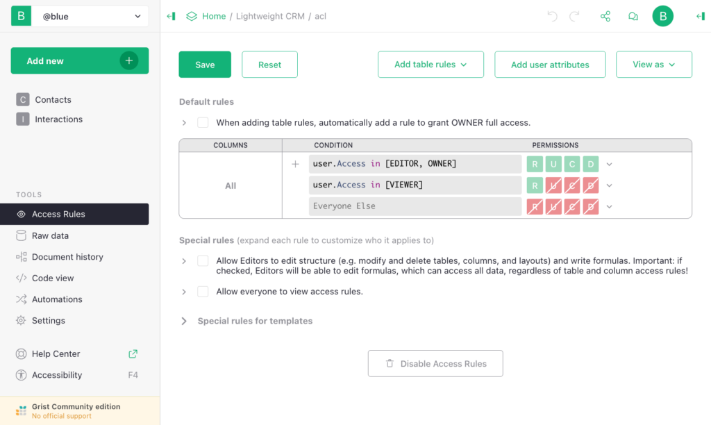 Access Control List (ACL) in Grist